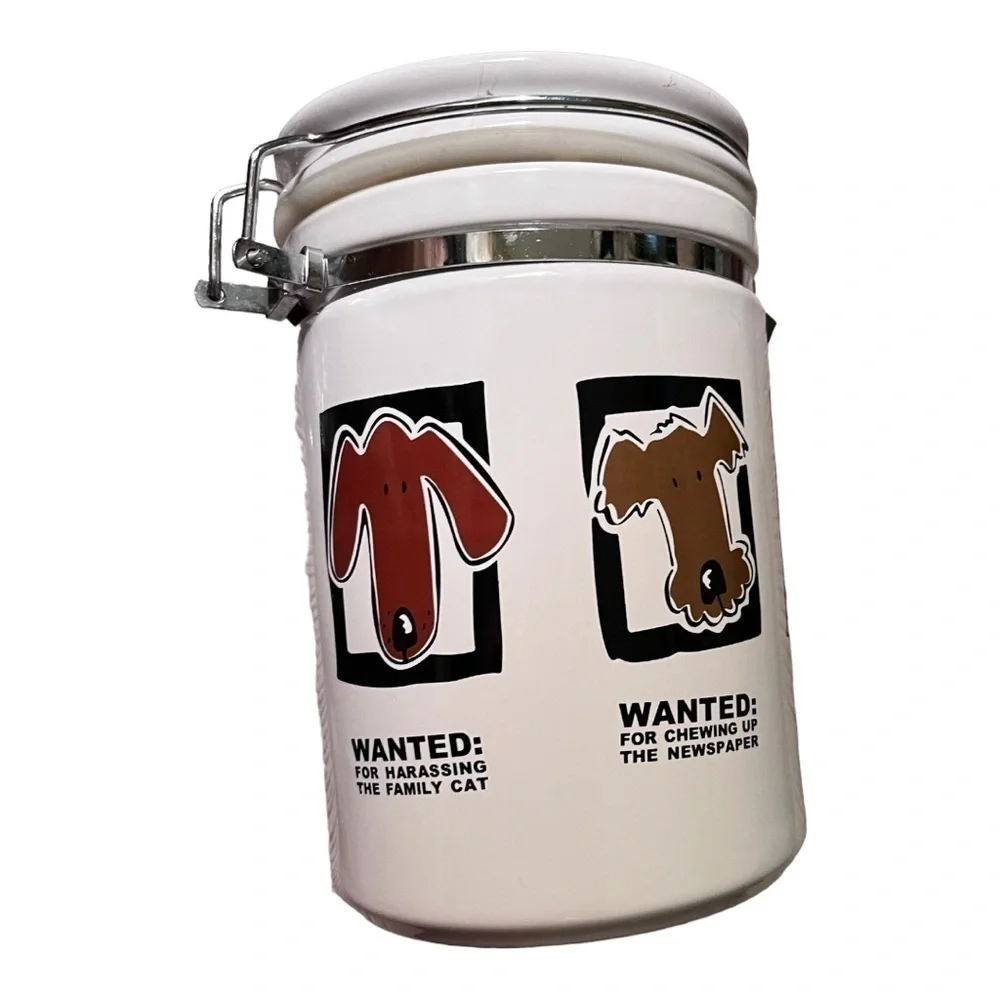 Mug shots Dog treat canister flip lid with latch ceramic